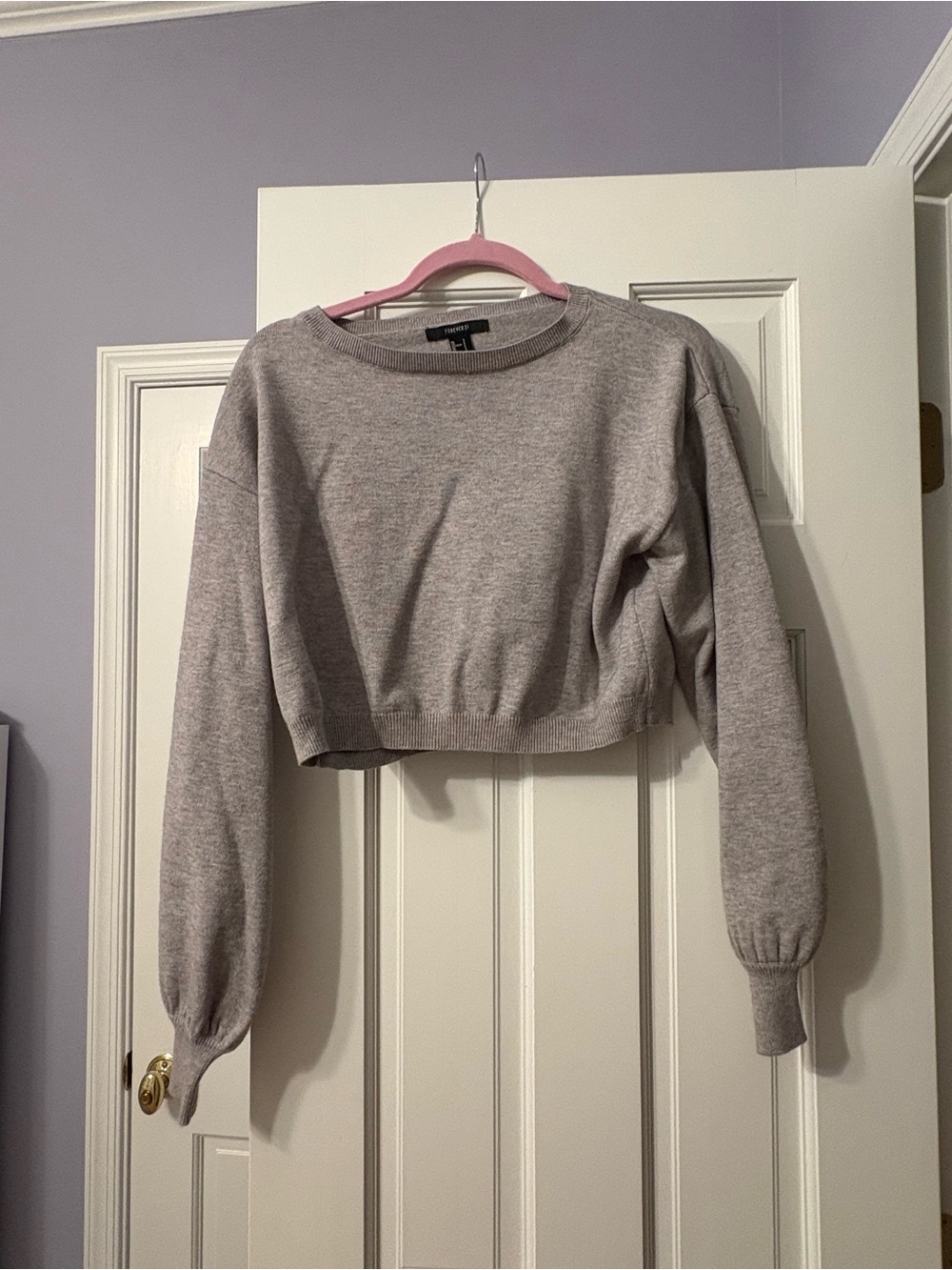 Forever 21 Heather Gray Cropped Crewneck Sweater